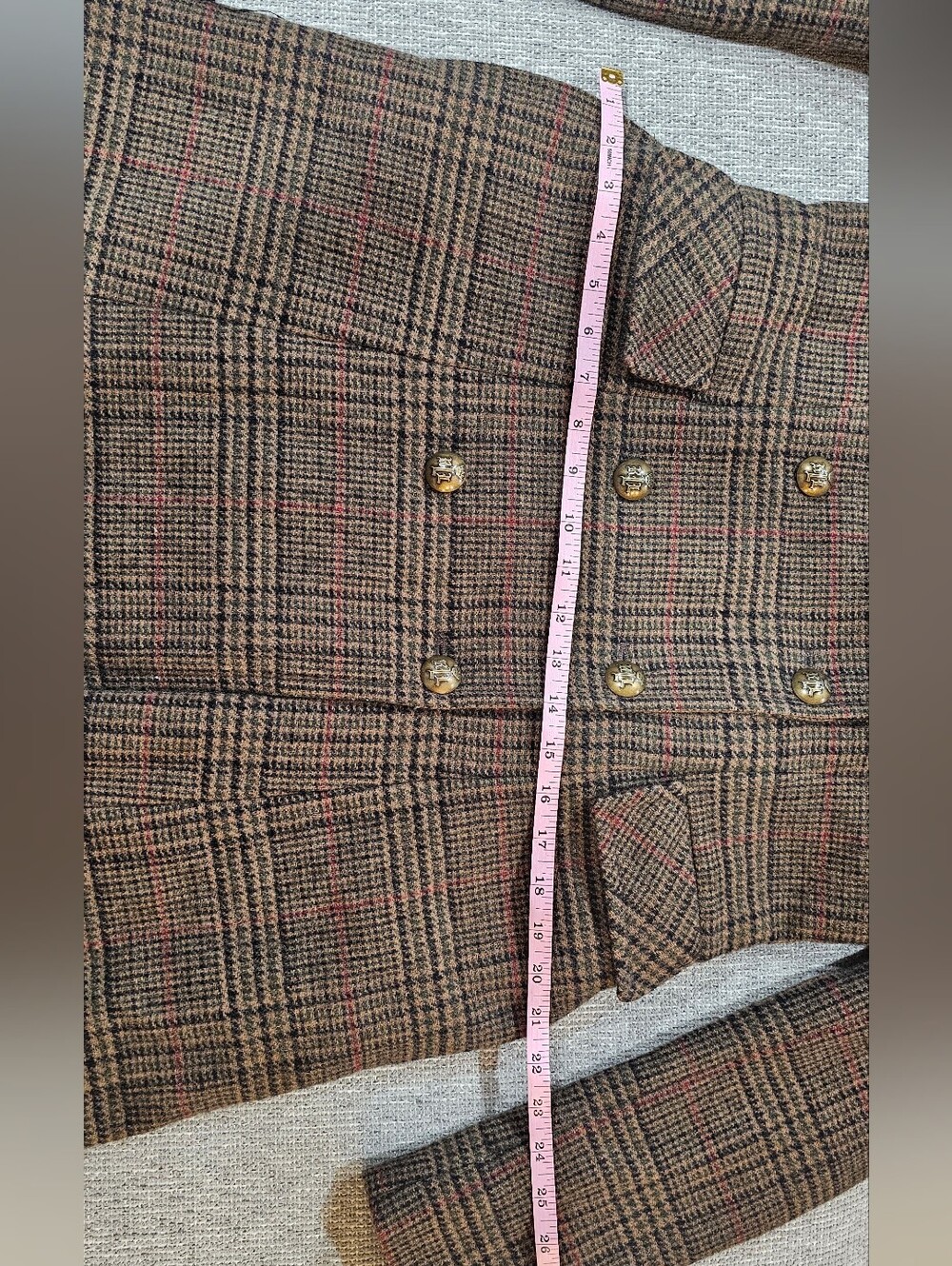 Lauren Ralph Lauren Brown Plaid Double-Breasted Wool-Blend Coat - Picture 5 of 9